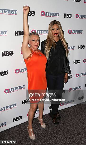 Latina transgender activist Bamby Salcedo and actress Laverne Cox attend the Outfest 2016 Screening of "The Trans List" at the Director's Guild of...