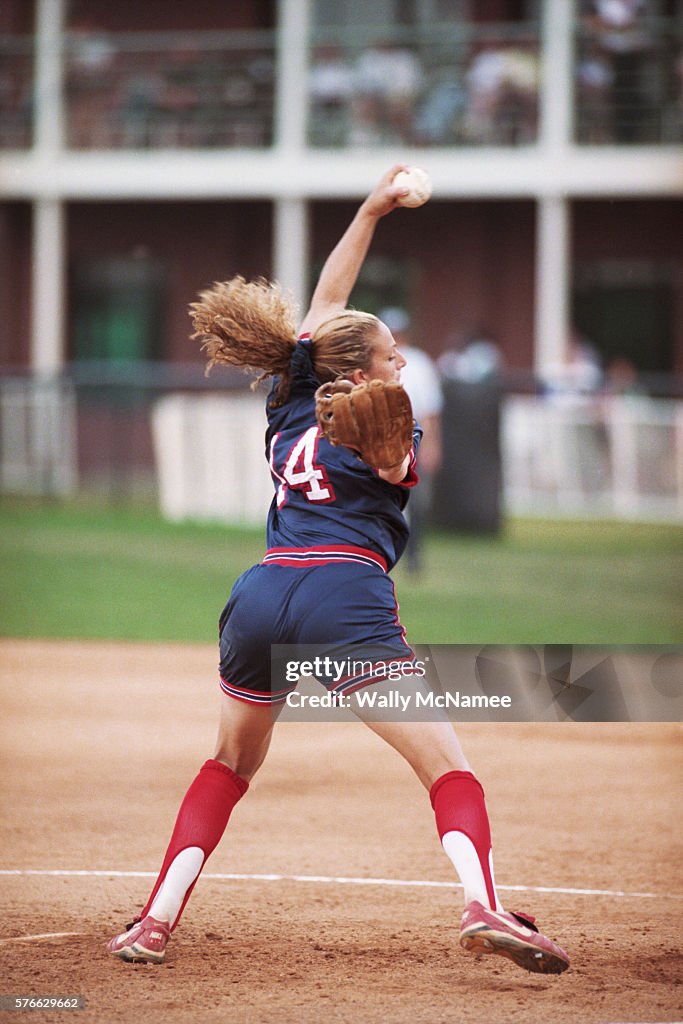 US softball player Michele Granger pitches during the women's... News ...