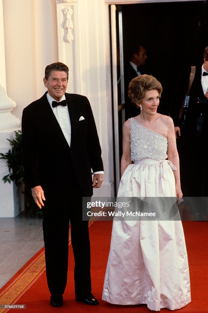 Reagans Awaiting Guests at State Dinner