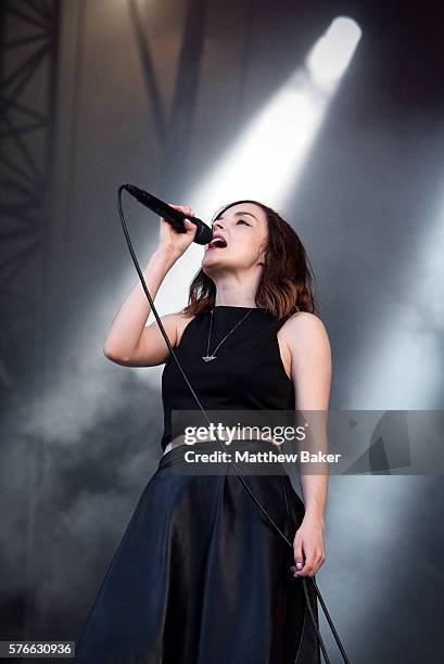 Lauren Mayberry of Chvrches performs at Latitude Festival at Henham Park Estate on July 16, 2016 in Southwold, England.