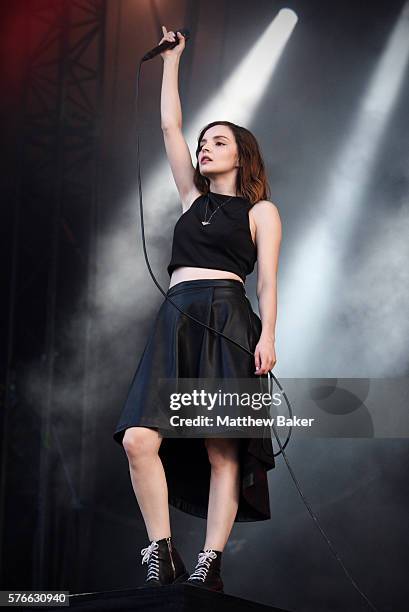 Lauren Mayberry of Chvrches performs at Latitude Festival at Henham Park Estate on July 16, 2016 in Southwold, England.