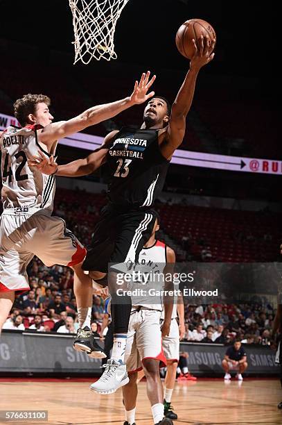 Toure Murry of Minnesota Timberwolves shoots the ball against the Toronto Raptors during the 2016 Las Vegas Summer League on July 16, 2016 at the...