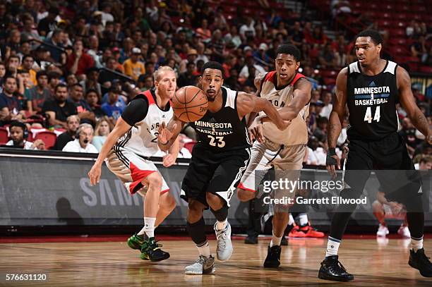 Toure Murry of Minnesota Timberwolves handles the ball against the Toronto Raptors during the 2016 Las Vegas Summer League on July 16, 2016 at the...