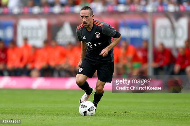 Franck Ribery of Bayern Muenchen runs with the ball during the friendly match between SV Lippstadt and FC Bayern at Stadion am Bruchbaum on July 16,...
