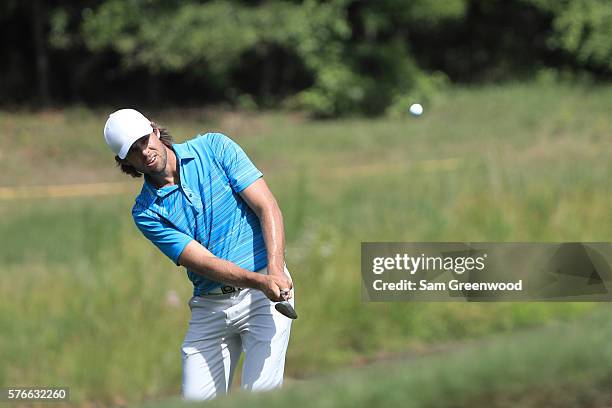 Aaron Baddeley of Australia hits off the fifteenth hole during the third round of the Barbasol Championship at the Robert Trent Jones Golf Trail at...