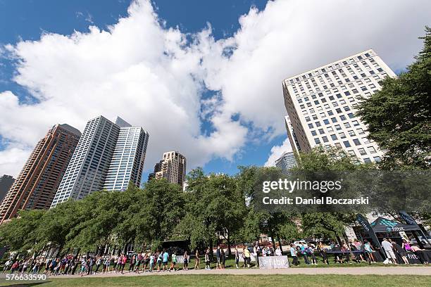 General view of atmosphere during the launch of Fitbit Local Free Community Workouts In Chicago at Grant Park on July 16, 2016 in Chicago, Illinois.