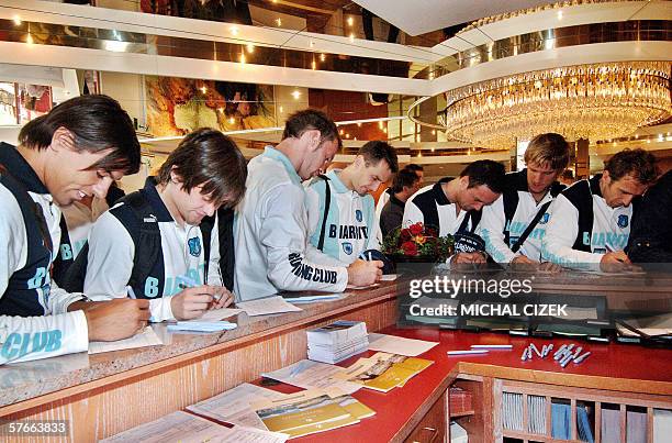 Players of the Czech Republic national football team striker Milan Baros, midfielder Tomas Rosicky, goalkeeper Jaromir Blazek, goalkeeper Antonin...