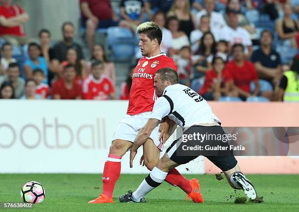 Benfica's forward from Serbia Luka Jovic with Derby County's defender Buxton in action during the Algarve Football Cup Pre Season Friendly match...