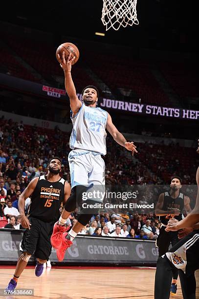 Jamal Murray of the Denver Nuggets goes for the lay up against the Phoenix Suns during the 2016 NBA Las Vegas Summer League on July 16, 2016 at the...