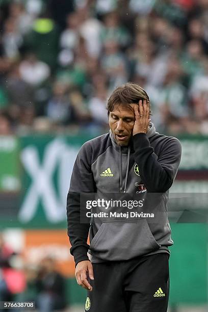 Head coach of Chelsea Antonio Conte reacts during an friendly match between SK Rapid Vienna and Chelsea F.C. At Allianz Stadion on July 16, 2016 in...