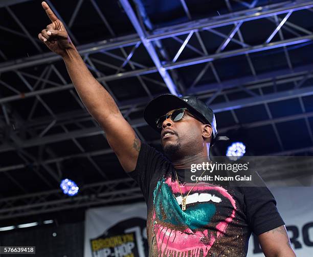 Rapper Talib Kweli performs during the 12th Annual Brooklyn Hip Hop Festival finale concert at Brooklyn Bridge Park on July 16, 2016 in New York City.