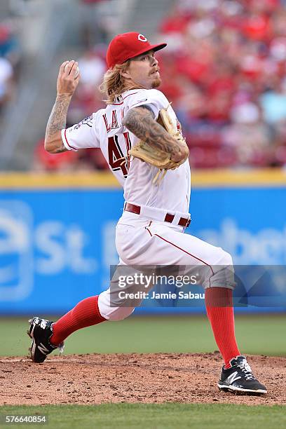 John Lamb of the Cincinnati Reds pitches in the second inning against the Milwaukee Brewers at Great American Ball Park on July 16, 2016 in...