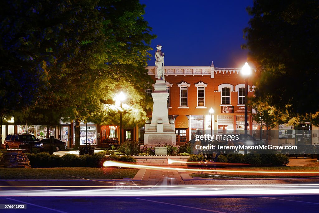 Bentonville Square Confederate Soldier Statue At Night