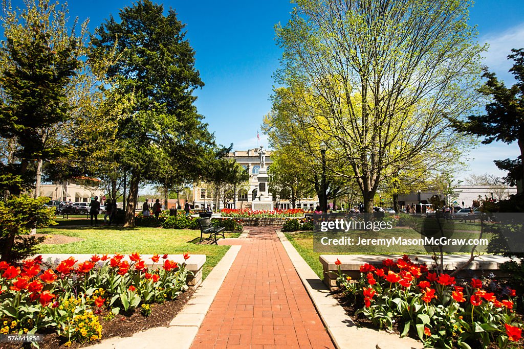 Bentonville Square in Spring with Flowers