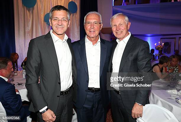 Herbert Hainer, CEO Adidas AG, Franz Beckenbauer and Hans Dieter Cleven during the Kaiser Cup 2016 gala on July 16, 2016 in Bad Griesbach near...
