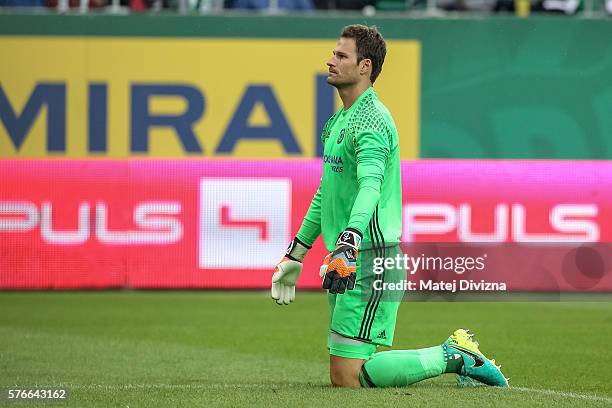 Asmir Begovic of Chelsea in action during an friendly match between SK Rapid Vienna and Chelsea F.C. At Allianz Stadion on July 16, 2016 in Vienna,...