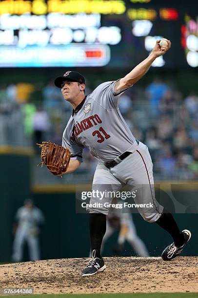 Ty Blach is photographed during the Sonic Automotive Triple-A Baseball All Star Game at BB&T Ballpark on July 13, 2016 in Charlotte, North Carolina.