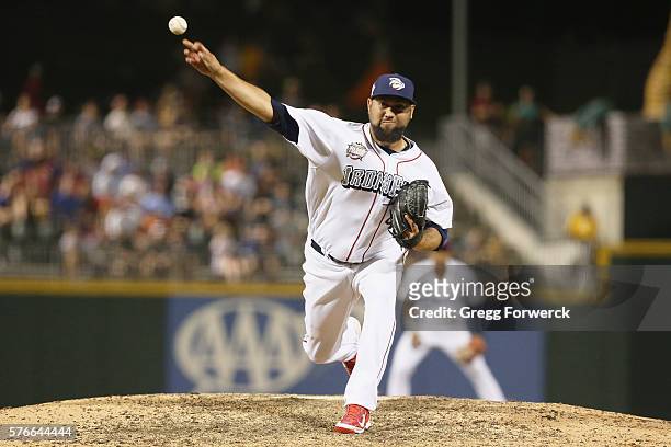 Edward Mujica is photographed during the Sonic Automotive Triple-A Baseball All Star Game at BB&T Ballpark on July 13, 2016 in Charlotte, North...