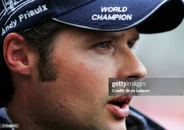 Andy Priaulx of Great Britain and BMW Team UK talks to the media after qualifying for the FIA World Touring Car Championship on May 20, 2006 at...