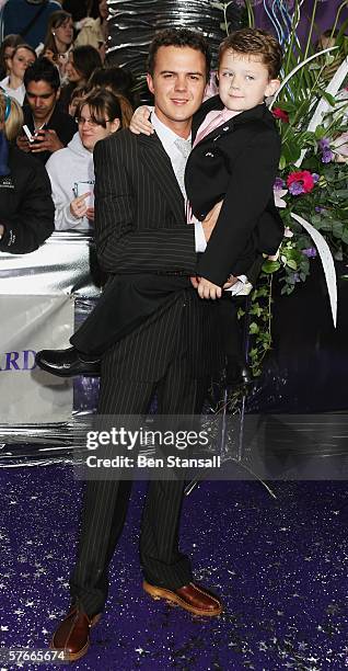 Actors, Darren Jeffries and Ellis Hollins, arrive at the British Soap Awards 2006 at BBC Television Centre on May 20, 2006 in London, England. The...