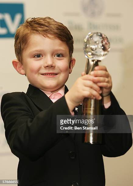 Actor, Ellis Hollins holding his award given for "Best Performance From A Young Actor or Actress", in the Pressroom at the British Soap Awards 2006...