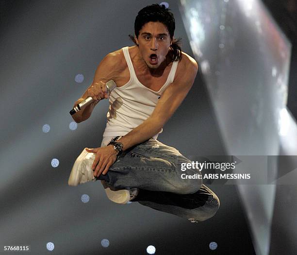 Russia's Dima Bilan performs the song "Never let you go" during the final of the 51st Eurovision song contest at the Athens Olympic Indoor Hall, 20...