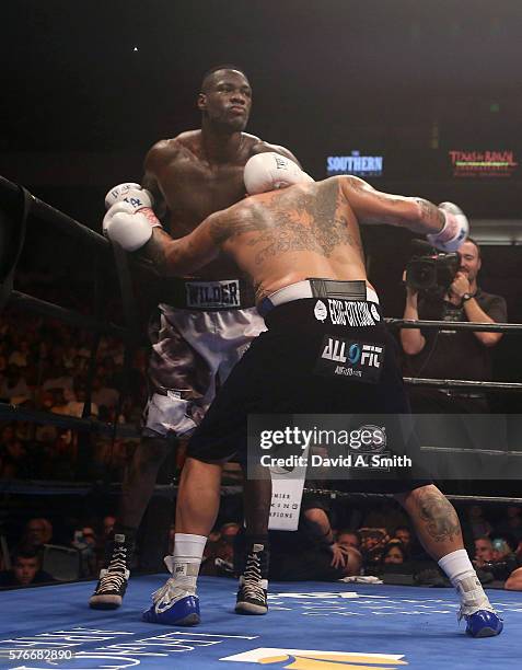 World Heavyweight Champion Deontay Wilder fights Chris Arreola in a title defense at Legacy Arena at the BJCC on July 16, 2016 in Birmingham, Alabama.