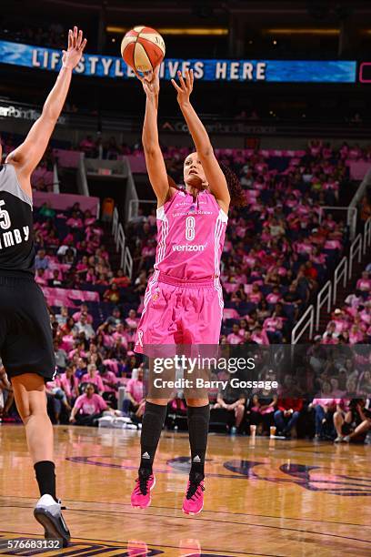 Mistie Bass of the Phoenix Mercury shoots the ball during the game against the San Antonio Stars during the WNBA game on July 16, 2016 at U.S....