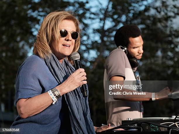 Executive Director of the Annenberg Foundation, Cinny Kennard and KCRW DJ Aaron Byrd onstage at the Annenberg Foundation and KCRW's 'Sound In Focus'...