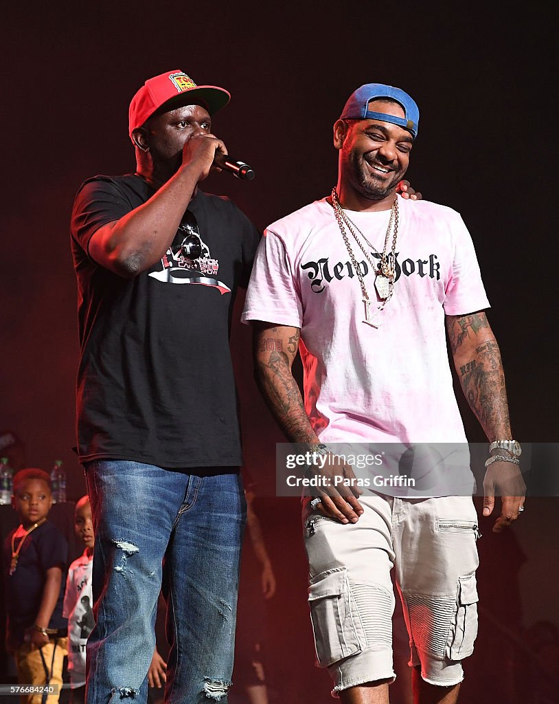 Jim Jones Rapper Car Radio personality Greg Street and rapper Jim Jones on stage at V-103 ...