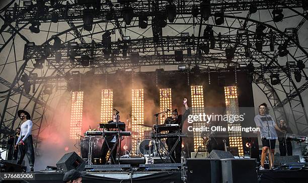 Fraser MacColl, George Day, Joshua Lloyd-Watson, Tom McFarland, Rudi Salmon and Andro Cowperthwaite of Jungle perform onstage on Day 2 of Lovebox...