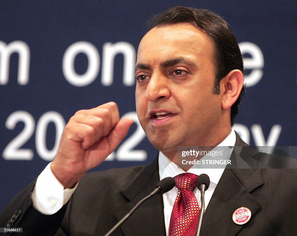 Al Jazeera International Anchor Riz Khan act as a moderator during a ...