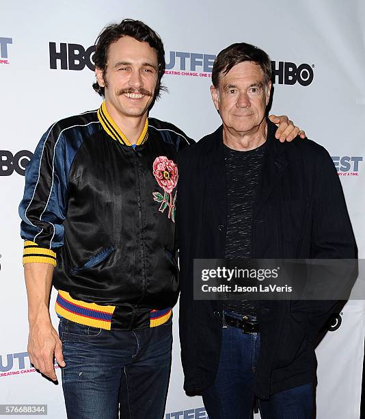 Actor James Franco and director Gus Van Sant attend a screening of "King Cobra" and the presentation of the James Schamus Ally Award at the 2016...