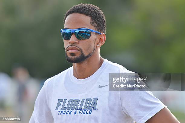 Arman Hall from USA prepares for Men 400 M at Track Town Classic, at the University of Albertas Foote Field, in Edmonton. Edmonton's track &amp;...