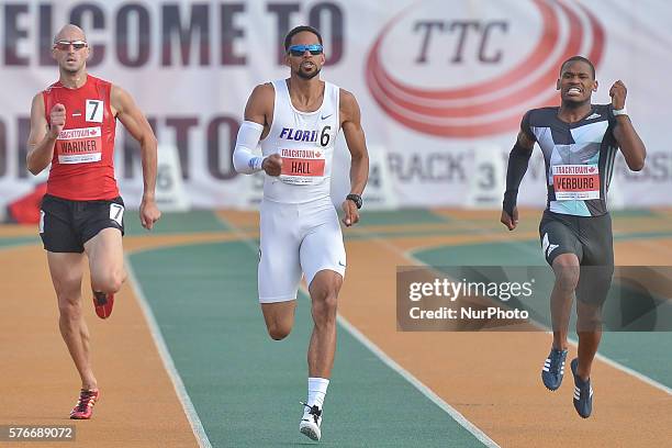 Arman Hall from USA on his way to win Men 400 M in 45.05 at Track Town Classic, at the University of Albertas Foote Field, in Edmonton. David Verburg...