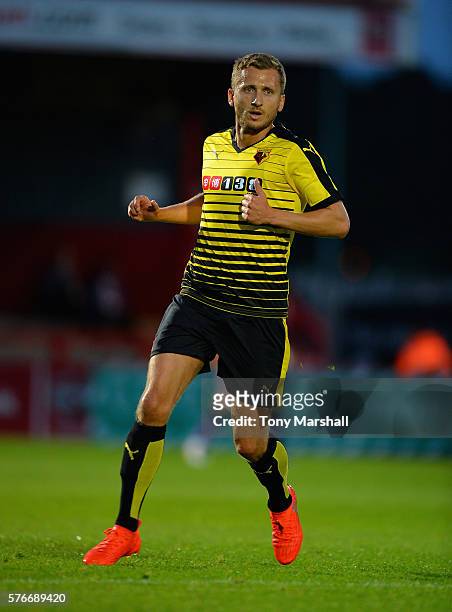 Almen Abdi of Watford during the Pre-Season Friendly match between Stevenage and Watford at The Lamex Stadium on July 14, 2016 in Stevenage, England.