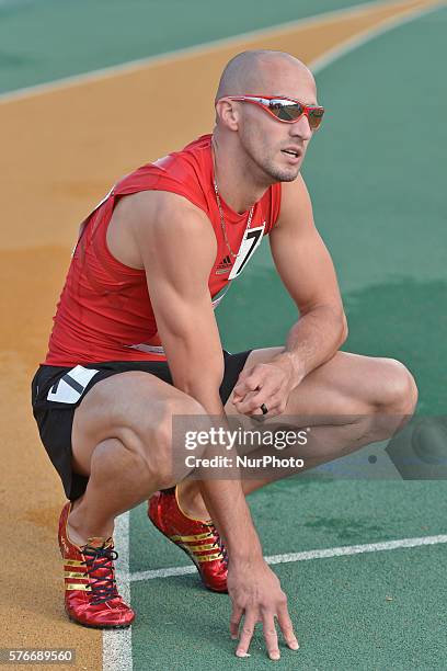 Jeremy Wariner from USA at the end of Men 400 M where he finished on the third position in 45.51, at Track Town Classic, at the University of...