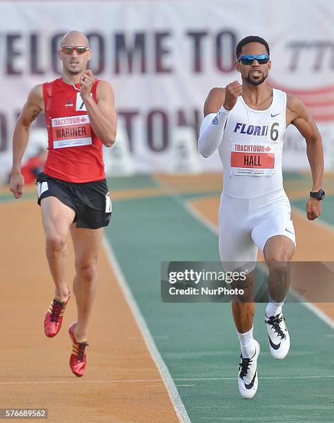 Arman Hall from USA on his way to win Men 400 M in 45.05 at Track Town Classic, at the University of Albertas Foote Field, in Edmonton. David Verburg...