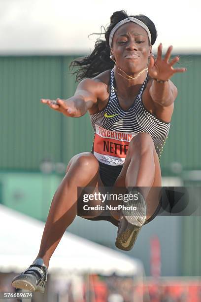 Christabel Nettey from Canada wins in Women Long Jump with 6m65, at Track Town Classic, at the University of Albertas Foote Field, in Edmonton....