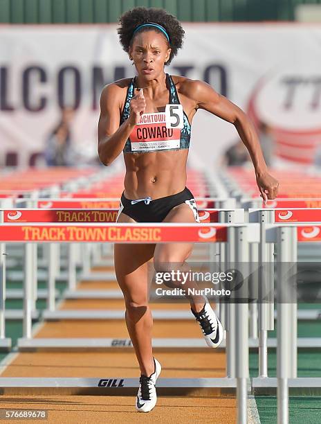 Jaquelin Coward from USA during Women 100 M Hurdles, at Track Town Classic, at the University of Albertas Foote Field, in Edmonton. Edmonton's track...