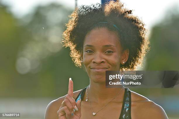 Jaquelin Coward from USA wins Women 100 M Hurdles in 13.02, at Track Town Classic, at the University of Albertas Foote Field, in Edmonton. Edmonton's...