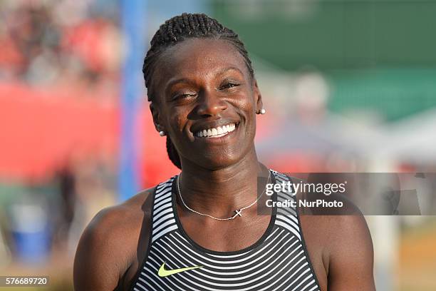 Dawn Harper-Nelson from USA finishes the second Women 100 M Hurdles with 13.15, at Track Town Classic, at the University of Albertas Foote Field, in...