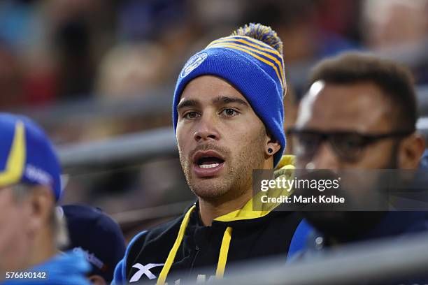 Eels player Corey Norman watches on from the stand during the round 19 NRL match between the Penrith Panthers and the Parramatta Eels at Pepper...