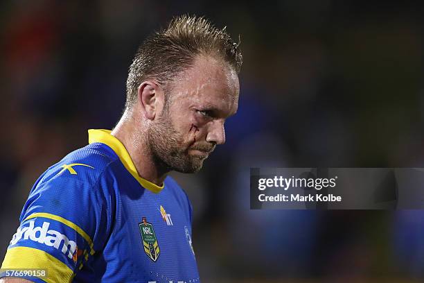 David Gower of the Eels looks dejected after defeat during the round 19 NRL match between the Penrith Panthers and the Parramatta Eels at Pepper...