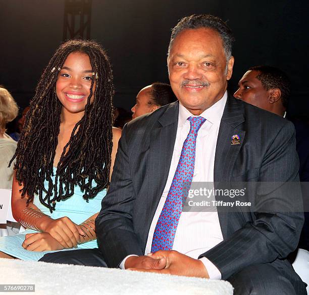 Ashley Laverne Jackson and civil rights activist Jesse Jackson attend HollyRod Foundation's DesignCare Gala on July 16, 2016 in Pacific Palisades,...