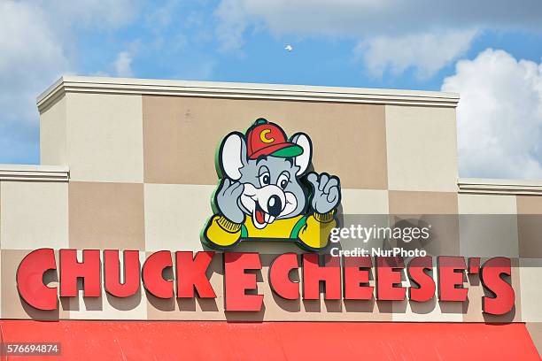 General view of a 'Chuck E. Cheese's' logo seen in South Edmonton Common. A retail power centre located in Edmonton, Alberta. The flagship shopping...