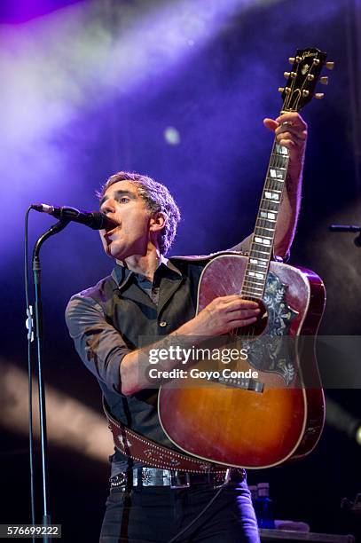 Mikel Erentxun from Spanish pop band Duncan Dhu perfoms live in concert at Palacio de la Raqueta on July 16, 2016 in Madrid, Spain.