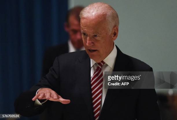Vice President Joe Biden speaks during a dinner held by the governor of Victoria state at Government House in Melbourne on July 17, 2016. Biden...