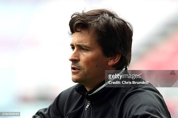 Manchester United coach Rui Faria looks on during the pre season friendly match between Wigan Athletic and Manchester United at the JJB Stadium on...