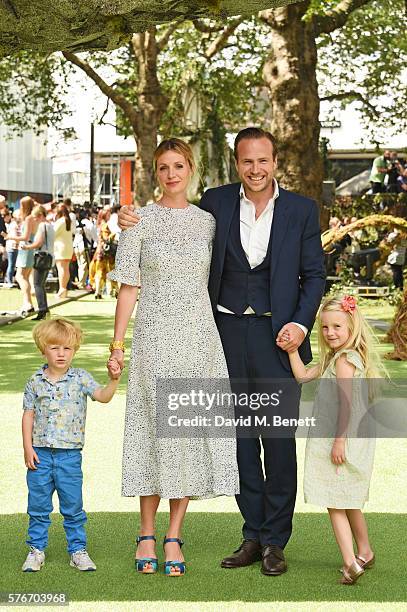 Elize du Toit and Rafe Spall pose with children Rex Spall and Lena Spall at the UK Premiere of "The BFG" at Odeon Leicester Square on July 17, 2016...